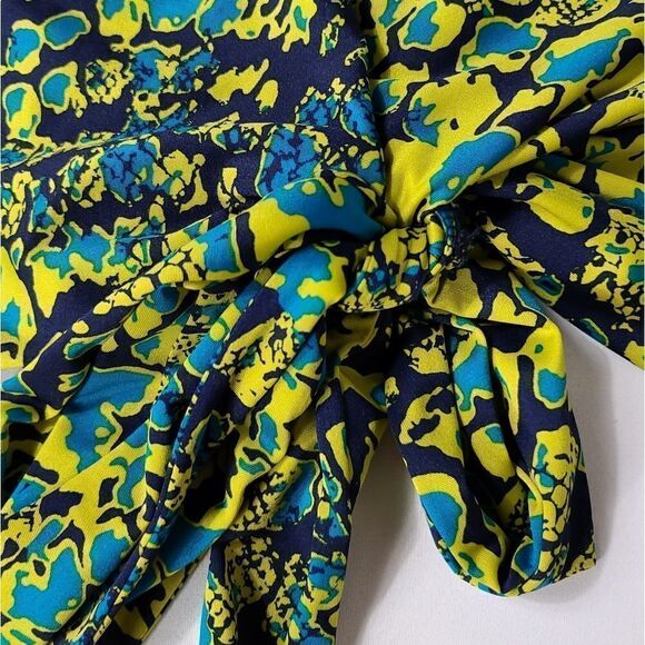 Yellow and Blue Wrap Blouse Top Size Medium - Picture 7 of 11